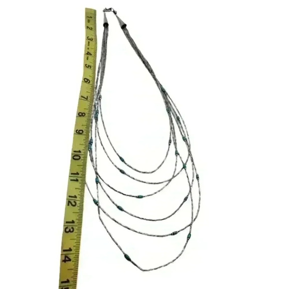 Twisted Sterling Liquid Silver Turquoise Heishi 6 Strand Necklace Navajo Zuni - Picture 4 of 11